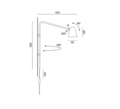 Applique, Chaplin Wall, noir mat, Led 2700k, 580lm, H50cm, L42cm - Formagenda