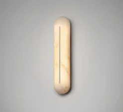 Applique de salle de bain, Hepworth, nickel et albâtre, IP44, LED, dim, 2700K, L10cm, H46cm - CTO lighting