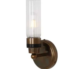 Applique de salle de bain, Firth, laiton antique, verre prismatique, IP65, L12cm, H30cm - Mullan Lighting