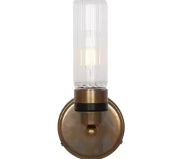 Applique de salle de bain, Firth, laiton antique, verre prismatique, IP65, L12cm, H30cm - Mullan Lighting