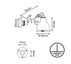 Applique de salle de bain, Lampe Gras N°304 Bathroom CLI, noir et noir, L14,6cm, H15cm - DCW