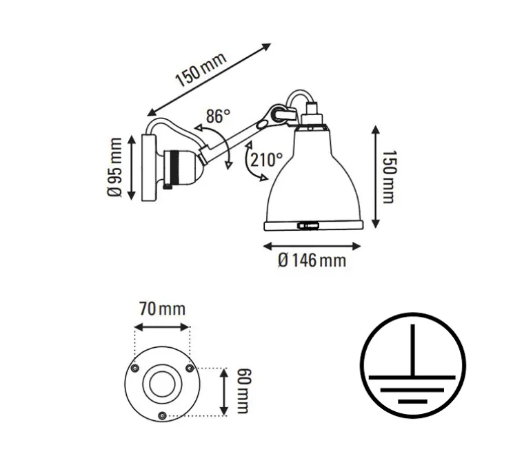 Applique de salle de bain, Lampe Gras N°304 Bathroom CLI, noir et noir, L14,6cm, H15cm - DCW