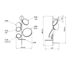 Applique de salle de bain, Tell Me Stories, argent, IP44, LED, dim, 2700K, 1200 lm, Ø41cm, H77,6cm - DCW éditions Paris