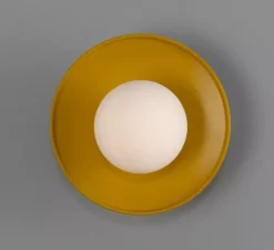 Applique de salle de bain, Aosta, jaune miel, verre opal, IP65, Ø16,2cm, H17,6cm - Mullan Lighting