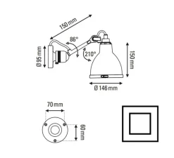 Applique de salle de bain, Lampe Gras N°304 Bathroom CLII, noir et blanc, L14,6cm, H15cm - DCW
