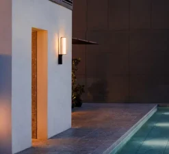 Applique d'extérieur, Class, 2820, noir mat, IP65, LED, dim, bouton-poussoir, 2700K, 495 lm, L9cm, H60cm - Vibia