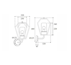 Applique d'extérieur, Gemstone 3450, Laiton vieilli, IP44, L33cm, H48cm - Moretti Luce