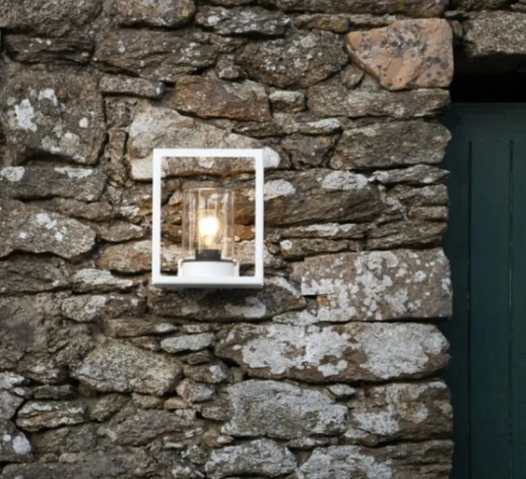 Applique d'extérieur, Hugy N° 1, verre clair, blanc pur, IP65, L20,6cm, H25,3cm - Roger Pradier