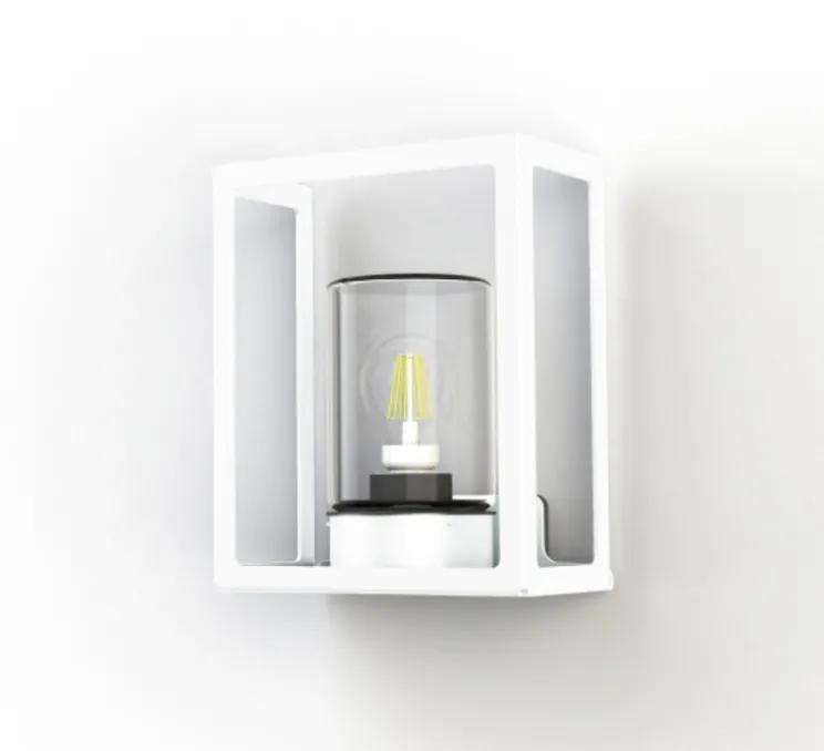 Applique d'extérieur, Hugy N° 1, verre clair, blanc pur, IP65, L20,6cm, H25,3cm - Roger Pradier