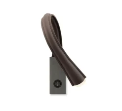 Applique, Flexiled 40, avec interrupteur, bronze brossé, simili cuir marron, LED, 2700K, 400lm, L4,6cm, H40cm - Contardi
