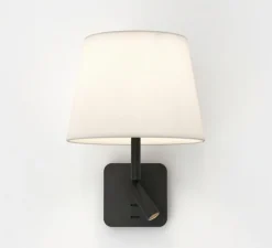 Applique liseuse, Beaumont Reader, noir mat, abat-jour French Drum 220 tissu blanc, E27 + LED, 2700K, 71lm, L22cm, H28cm - Astro