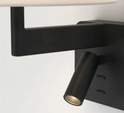 Applique liseuse, Beaumont Reader, noir mat, abat-jour French Drum 220 tissu blanc, E27 + LED, 2700K, 71lm, L22cm, H28cm - Astro