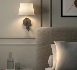 Applique, liseuse, Club Reader, bronze/laiton naturel avec abat-jour French Drum 220 en tissu blanc, E27 + LED, 2700K, 71lm, L22cm, H37,3cm - Astro