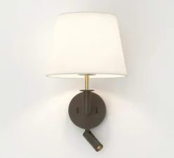 Applique, liseuse, Club Reader, bronze/laiton naturel avec abat-jour French Drum 220 en tissu blanc, E27 + LED, 2700K, 71lm, L22cm, H37,3cm - Astro