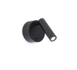 Applique, liseuse, en saillie, BOC, noir, interrupteur LED, 3000k, 3W, H17cm, Ø7,5cm - Faro