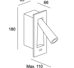 Applique, liseuse, Gamma SR USB, nickel satiné, LED, 2700k, 137 lm, L6,5cm, H18cm - LEDs C4