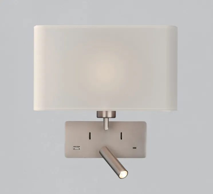 Applique, liseuse, Romeo E27+LED, nickel, blanc, L29cm, H30cm - ACB