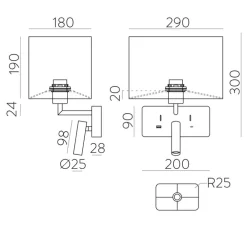 Applique, liseuse, Romeo E27+LED, nickel, blanc, L29cm, H30cm - ACB