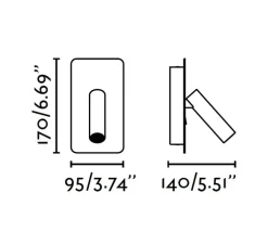 Applique, liseuse, SUAU, gris, en saillie, avec interrupteur, LED, 3000K, 140lm, L9,5cm, H17cm - Faro
