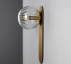Applique murale, Adrion LG, laiton, verre transparent strié, L15cm, H38cm - Schwung