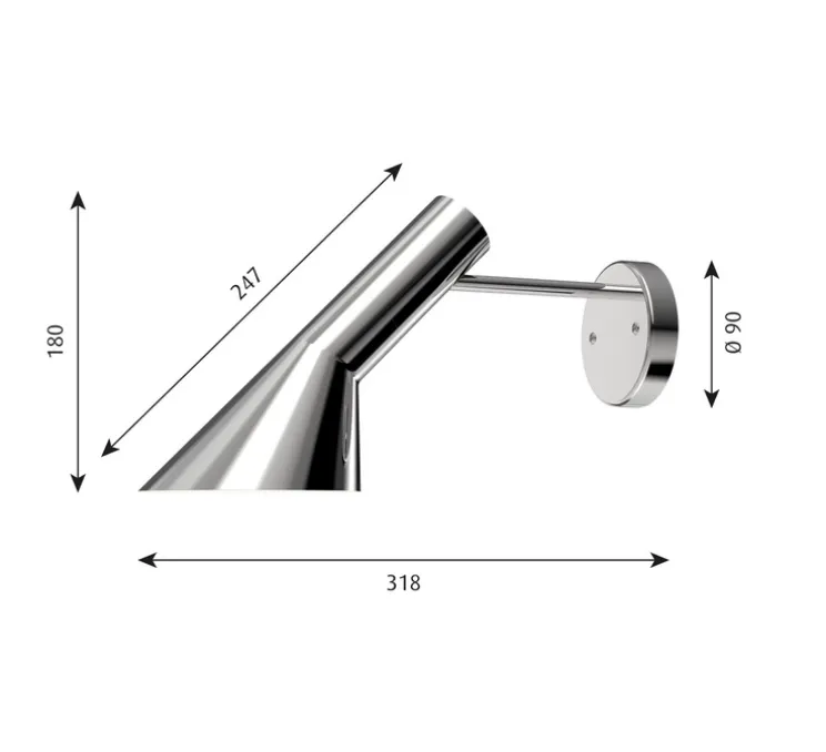 Applique murale, AJ, sans câble, sans interrupteur, Acier inoxydable poli , L31,8cm, H18cm - Louis Poulsen