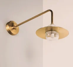 Applique murale, Alba Arm, laiton brossé vieilli, verre transparent, L15cm, H22cm - Contain