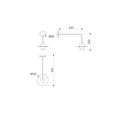 Applique murale, Alba Arm, laiton brossé vieilli, verre transparent, L15cm, H22cm - Contain