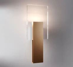Applique murale, Amulette, or cuivré satiné et transparent, LED, dim, 3000K, 500 lm, L17cm, H44cm - Fabbian
