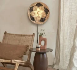 Applique murale, Andros, noir, naturel, blanc, Ø45cm, H8cm - Good&Mojo