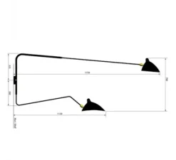 Applique murale, Applique 2 bras pivotants dont 1 courbe, blanc, L175cm, H70cm - Serge Mouille