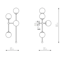 Applique murale, Armstrong 4L, structure noire, globe dries, L35,2cm, H92,2cm - Schwung