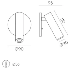 Applique murale, Atria Recessed, nickel, LED, 3000K, 285 lm, Ø3cm, H11cm - ACB