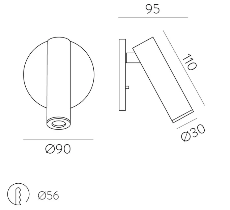 Applique murale, Atria Recessed, nickel, LED, 3000K, 285 lm, Ø3cm, H11cm - ACB