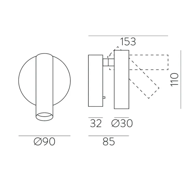 Applique murale, Atria Surface, noir, LED, 3000K, 285 lm, Ø3cm, H11cm - ACB