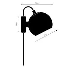 Applique murale, Ball, bleu pétrole mat, câble noir, Ø12cm, H10cm - Frandsen