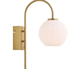 Applique murale, Ballon, laiton, verre opalin, Ø14cm, H38cm - Herstal