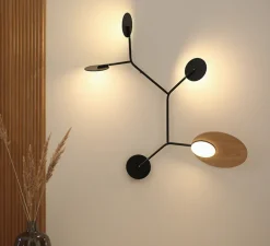 Applique murale, Ballon Wall 5, modèle B, noir et chêne, LED, 3000K, 800lm, L72,2cm, H58,9cm - TUNTO