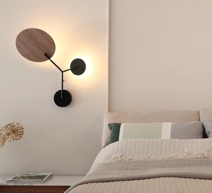 Applique murale, Ballon Wall 3, noir et chêne, gauche, LED, 3000K, 400lm, L52cm, H41cm - TUNTO