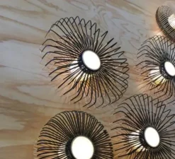 Applique murale, Bamboo Light XL, noir, base noire, Ø60cm, H25cm - Forestier