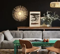 Applique murale, Bamboo Up XXL, blanc, Ø80cm, H26cm, base naturelle - Forestier