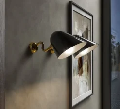 Applique murale, Beghina, noir brillant, laiton, LED, 3000K, 200lm, L15cm, H14cm - Tato Italia