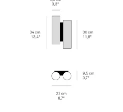 Applique murale, Black Note DU, gris, métal finition noir mat, LED, 3000K, 2884lm, L20cm, H34cm - LZF