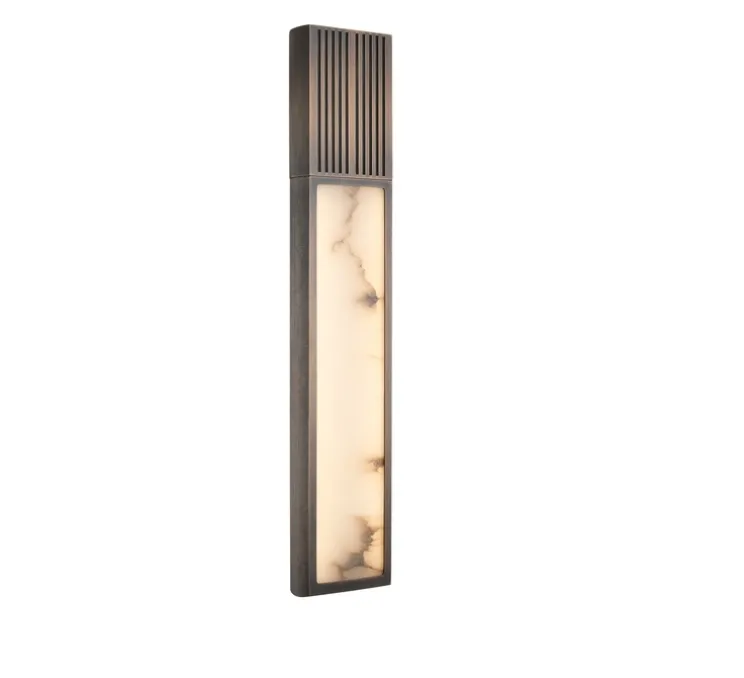 Applique murale, Braun, Albâtre veines marron, Bronze patiné, IP44, LED, dim, 2700K, 700 lm, L9,4cm, H65cm - Entrelacs