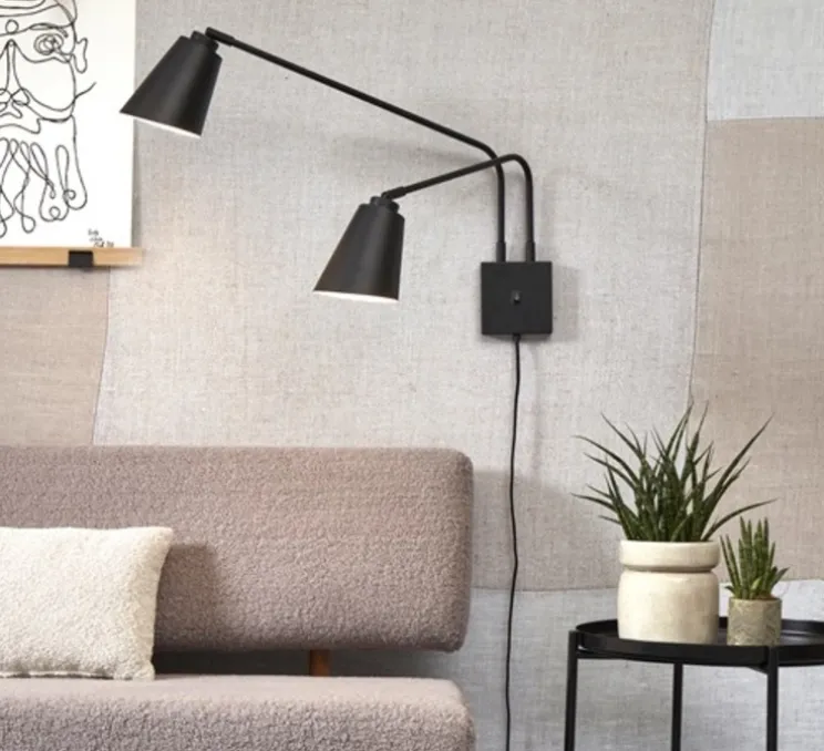 Applique murale, Bremen 2 bras, noir, L135cm, H49cm - It's about Romi