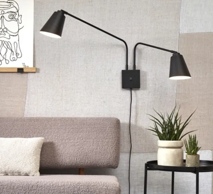 Applique murale, Bremen 2 bras, noir, L135cm, H49cm - It's about Romi