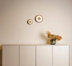 Applique murale, Bugie, noyer, LED, dim, 3000K, 1400 lm, Ø15cm, H4,5cm - Loftlight