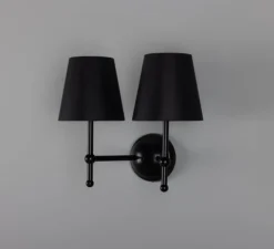 Applique murale, Bursa Double, noir mat, abat-jour noir, L34cm, H25cm - Mullan Lighting