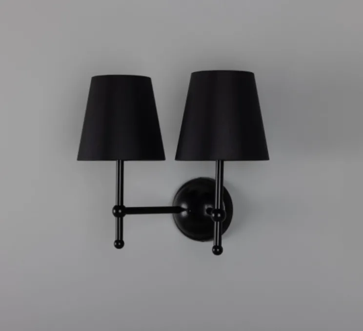 Applique murale, Bursa Double, noir mat, abat-jour noir, L34cm, H25cm - Mullan Lighting