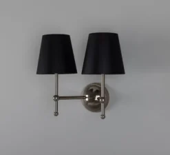 Applique murale, Bursa Double, argent antique, abat-jour noir, L34cm, H25cm - Mullan Lighting
