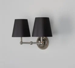 Applique murale, Busan Double, argent antique, abat-jour noir, L37cm, H24,5cm - Mullan Lighting